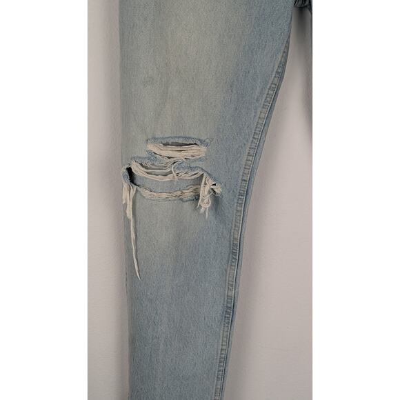 Zara High Rs Distressed Straight Leg Jeans Size 4 Light Button Fly Ripped Knees - Picture 5 of 14